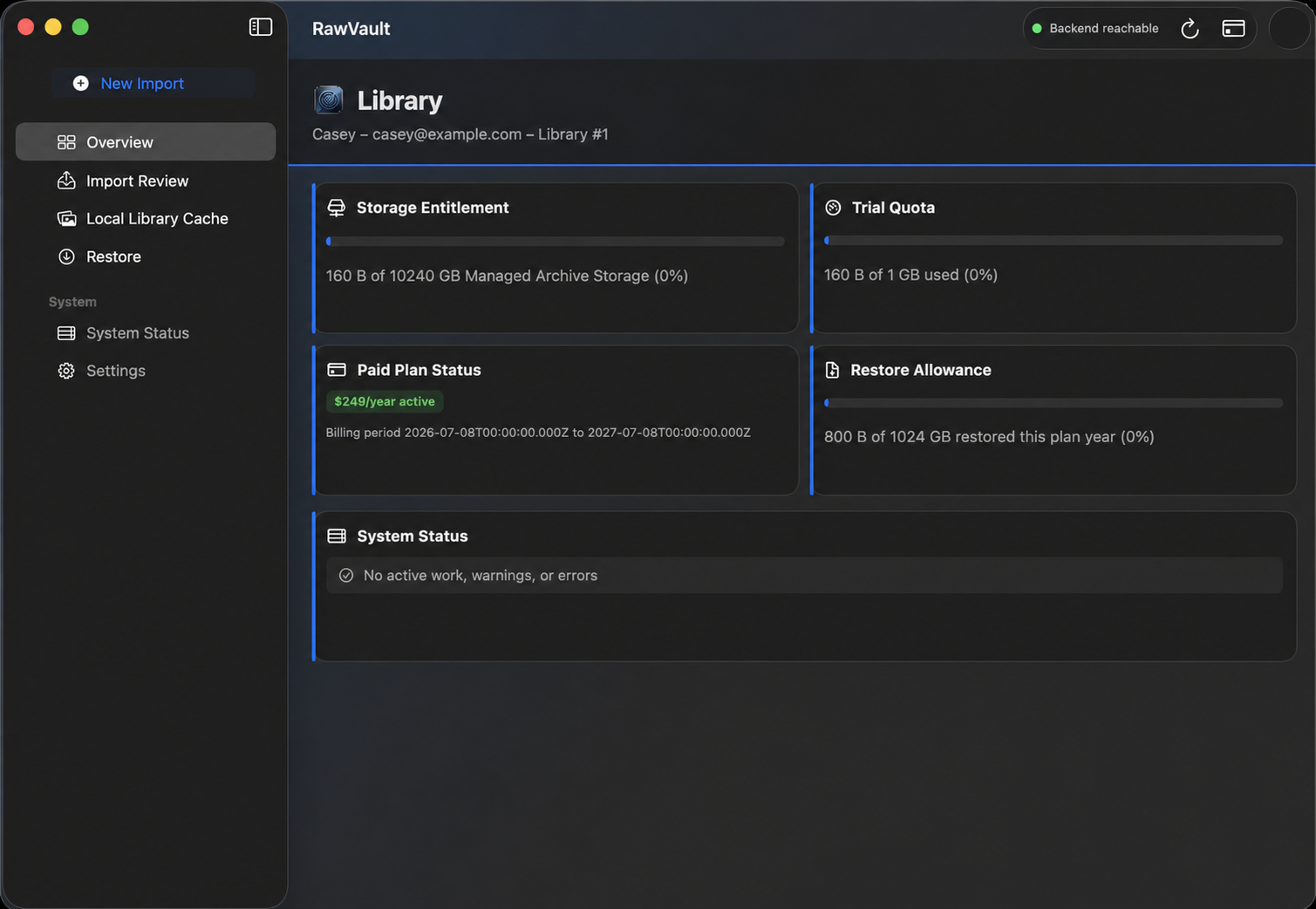 RawVault Library view